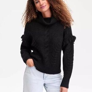 NEW JOE'S JEANS Ruffle Sleeve Cable Knit Turtleneck wool blend Sweater -  M